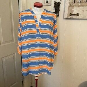 Zenobia Stripped Boho 3/4 Sleeve V-Neck Womens Top